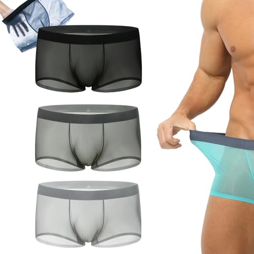 Image of Niksy Underwear, Niksy Mens Ultra-Thin Ice Silk Transparent Boxer Briefs, Breathable, Cool, Sexy for Hot Days & Nights (US, Alpha, Large, Regular, Regular, Black+Dark Gray+Light Gray)