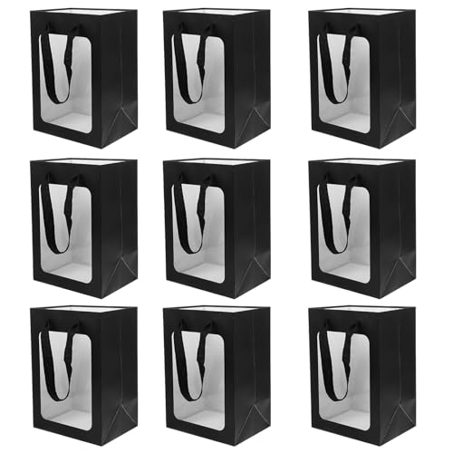 Sacs cadeaux avec fenêtre transparente DIKACA en papier noir élégant | Lot de 12 pièces
