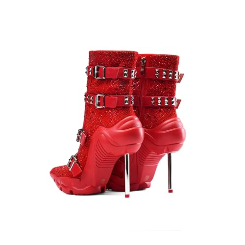 Tsrenlmln Women's Ankle Boots for Women Stiletto Heel Boots Fashion Pointed Toe Ankle Booties for Women Womens Elastic Fabric Heel Pull-On High Heel Fashion diamonds comfort Booties3