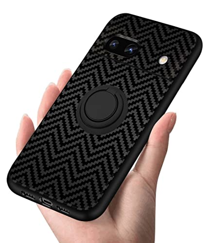 Google Pixel 7a Phone Case, Stand Case Carbon fiber pattern Protector Hide circular grip phone case UV printed phone case with trendy personalized design Shockproof Protective Cover Case - Blackâ¦