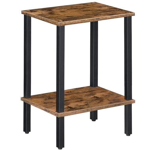 MAHANCRIS サイドテーブル 2段 ベッドサイドテーブル ソファ横テーブル 小型 コーヒーテーブル 狭いスペース用 工業風 リビング・寝室・書斎に最適 ヴィンテージブラウン ETHR7901
