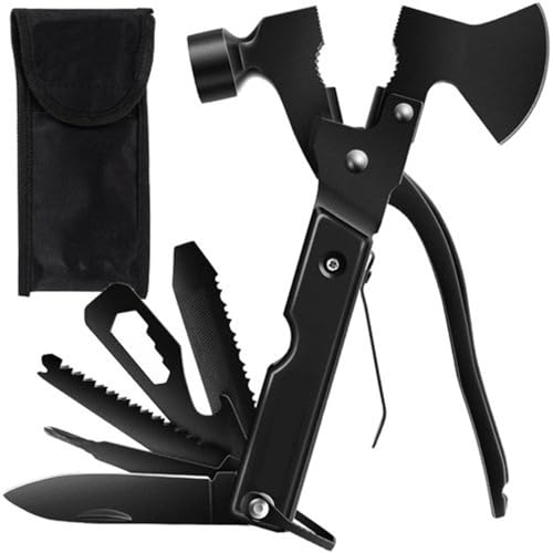 Multiherramienta 17 en 1 - Herramienta Multifunción - Hacha, Martillo, Cuchillo, Sierra, Atornilladores, Lima y Abrebotellas - Ideal Camping, Pesca, Senderismo, Bricolaje. Regalo Original para Hombre
