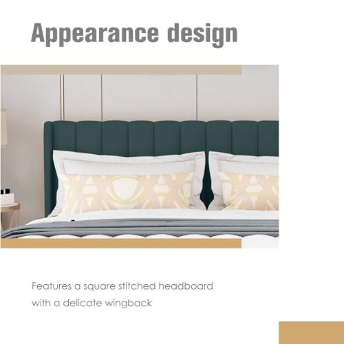 Image of AGARTT Upholstered Platform Bed Frame King Size, Ink Green Velvet