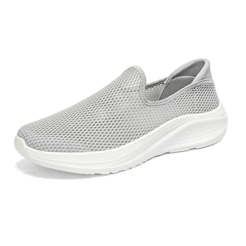 Men's Breathable Slip On Sneakers Lightweight Mesh Casual Walking Shoes for Outdoor Yoga Gym Travel (Grey, 9.5)