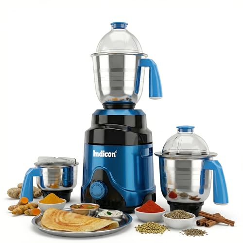 Image of MasterChef 1200 Watts Mixer Grinder, 3 Jars, Blue | Powerful Motor for Dry /Wet Grinding, Blending & Juicing | Stainless Steel Blades, Multi-Purpose Kitchen Appliance for Indian Cooking