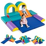 GOPLUS 10-teilige Schaumstoff-Bausteinen, Softbausteine mit verstärkten Nähten & weichem Bezug, Riesenbausteine für Kleinkinder zum Klettern, Krabbeln & Rutschen, ab 1 Jahr (Blau)