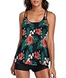 Urchics Womens Tankini Swimsuit Tank Top Two Piece Bathing Suits with Boyshorts Leaves Green XL