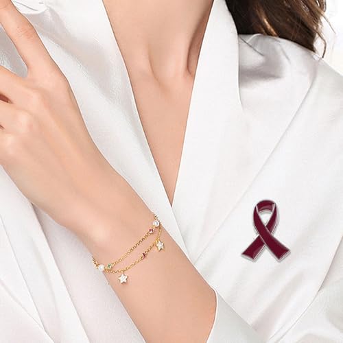 Image of WANDIC 50 PCS Burgundy Multiple Myeloma Awareness Ribbon Pins, Silver Back Sickle Cell Anemia Awareness Ribbon Brooche for Charitable Fundraising,2.5cm*2cm
