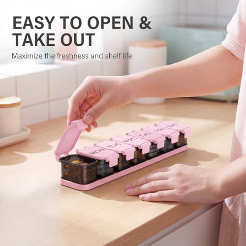 Image of Yaklim Extra Large Weekly Pill Organizer - Waterproof 7-Day Pill Box, Portable Vitamin & Supplement Case, Easy to Open Design, Ideal for Travel and Daily Medication Management (Blackpink)