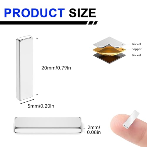 Image of Powerful Neodymium Bar Magnets, 100 Pack Heavy Duty Magnet, 20x5x2mm | Rare Earth Magnets, Rectangular Magnets, Small Magnet Strong for Fridge, DIY, Garage, Kitchen, Science, Craft, Office