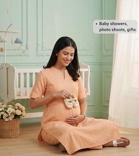 Image of DUMMY SHAPE Feeding Dresses for Women Full Set | Cotton Blend Maternity Kurta Pant Suit with Dual Nursing Zippers, Side Pocket to Pre & Post Pregnancy | Mom to Be Gifts