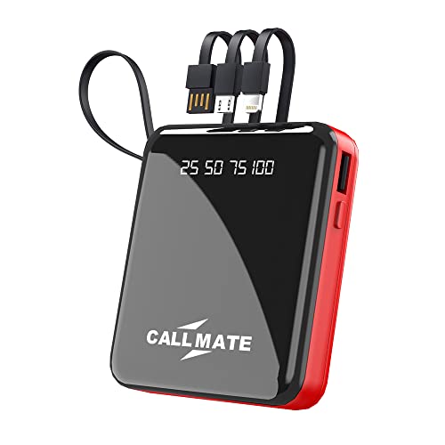 Image of CALL MATE DX03 Power Bank 10000mAh Li-Polymer with 2.4 Fast Charging with 1 USB Port and 2 Input (Micro, Type C),Semi Digital Battery Indicator, in-Built 3 in 1 Detachable Cable (Red)