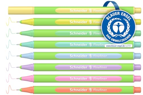 Schneider Line-Up 191088 Lot de 8 stylos à pointe fine pastel (épaisseur de trait 0,4 mm, en plastique biosourcé, récompensé par l'ange bleu)