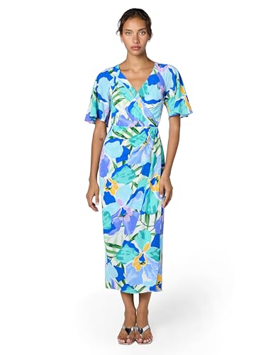 Image of Maggy London Women's Maggy London Women's Dresses Short Flutter Sleeve Faux Wrap Midi Dress