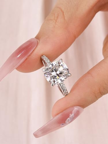 3.0 Carat Cushion Cut Moissanite Engagement Ring, D Color VVS1 Clarity, 925 Sterling Silver Simulated Diamond Ring for Women2