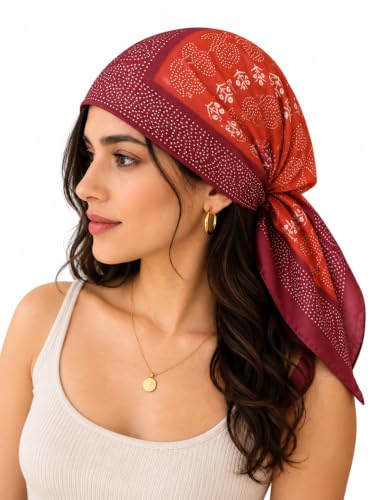 Image of Ravaiyaa - Attitude is everything Women Printed Silk Bandana 21 x 21 Inch Square Headband & Hair Wrap, Soft & Versatile | Fashion Neck Wrap