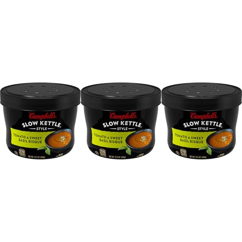 Campbell's Slow Kettle Style Tomato & Sweet Basil Bisque, 15.5 oz Microwavable Bowl (Pack of 3)