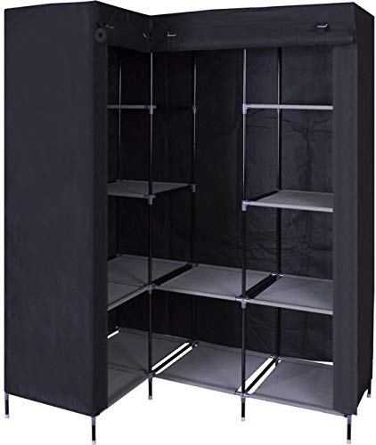 Preisvergleich Produktbild MaxxHome Eckkleiderschrank - Kleiderschrank - Kleiderschrank Stoffschrank Faltschrank Garderobenschrank Garderobe Schrank Schlafzimmerschrank Schlafzimmer - Schwarz