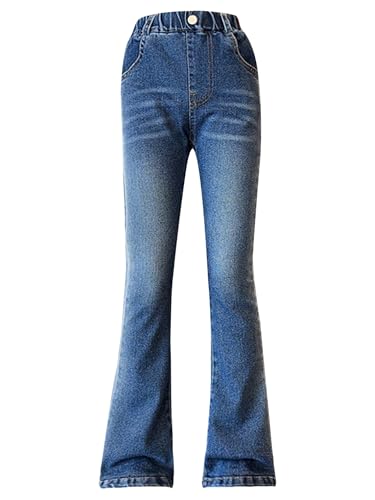 FEESHOW Kids Girls Casual High Waist Flared Pants Bell Bottom Denim Trousers Ripped Raw Hem Stretchy Wide Leg Jeans