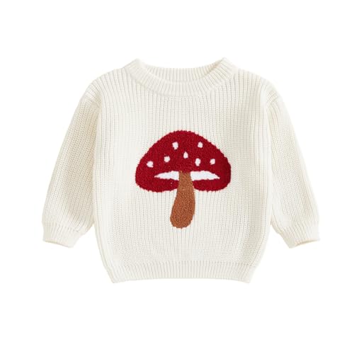 Toddler Baby Boy Girl Mushroom Sweater Long Sleeve Crewneck Chunky Knit Pullover Tops Infant Fall Winter Photoshoot Clothes