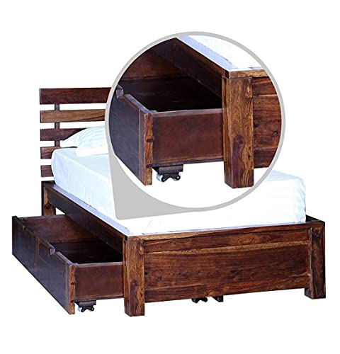 Image of KR Furniture Single Bed Without Storage | Solid Sheesham Wood Wooden Cot (6 x 3 Ft) | Low Height Bed Frame for Bedroom, Guest Room & Living Space | Honey Finish