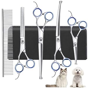 Dog Grooming Scissors, 6-in-1 Professional Dog Grooming Kit, 4CR Stainless Steel Dog Scissors for Grooming, Heavy Duty Grooming Scissors with Safety Round Tips, Pet Grooming Kit for Dogs at Home Dog Grooming Scissors 6 in 1 Professional Dog Grooming Kit 4CR Stainless Steel Dog Scissors for Grooming Heavy Duty Grooming Scissors with Safety Round Tips Pet Grooming Kit for Dogs at Home