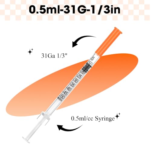 Image of 0.5ml Syringe with Cap, 31G 1 /3 inch 1 /2cc Syringes, Pack of 100