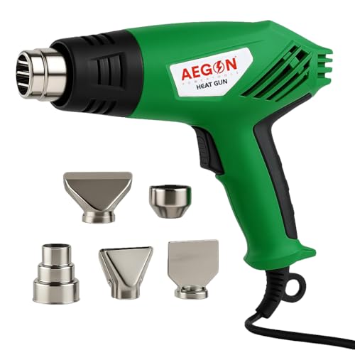 AEGON AHG-2000 - Pistola de calor profesional de 2000 W con 5 boquillas, herramienta de doble velocidad con temperatura variable (190 °C - 700 °C) para encogimiento, envoltura, manualidades, moldeo de