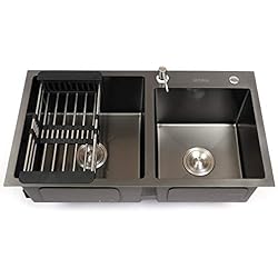 Fregadero Angular OUKANING Fregadero de Cocina de Doble Lavabo Fregadero de Cocina Angular Empotrado Fregadero de 2 lavabos Montaje al RAS 78X43X22cm