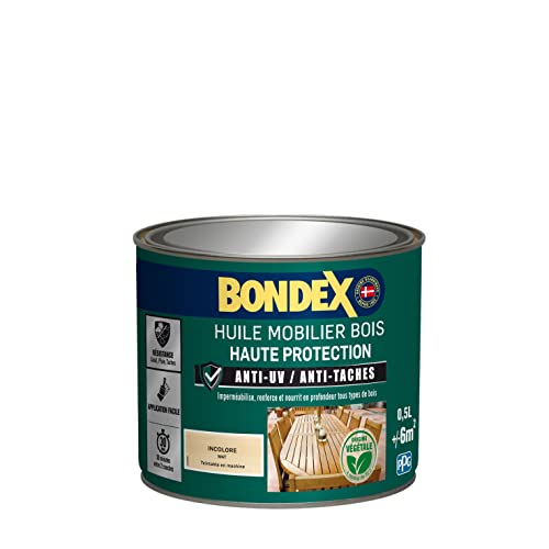 Bondex - Huile Mobilier Bois - Haute Protection - Imperméabilisante et Nourrissante - Incolore - 0,5 litre