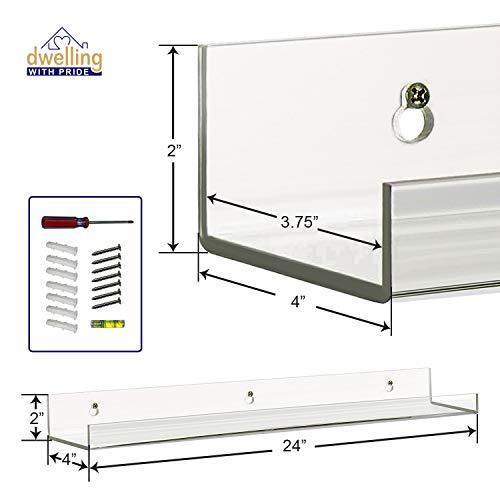 Dwelling With Pride DWP-011 Acrylic Shelf 24 Inch (2Pack) - Acrylic Bookshelf For Toys & Books - Spice Rack & Floating Display - Acrylic Floating Shelves thumb #2