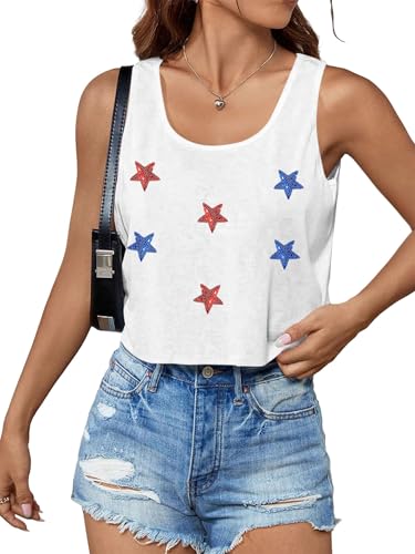 Image of Ithalt Womens American Flag Shirts 4th of July Outfits USA T-Shirt Patriotic Tank Shirt Fourth of July Sleeveless Tops