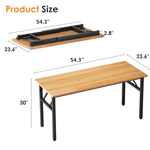 Image of Need Folding Desk, 54 inch Large Computer Desk for Home Office, No Install Needed Study Student Writing Table Desk Workstation, Teak Black