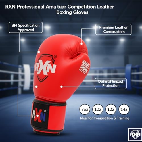Image of RXN Training & Sparring Boxing Gloves for Men & Women (Red,16oz) | MPF Molded Foam Padding | Hook & Loop Wrist Closure | Pre-Curved Fit for Boxing, Kickboxing, MMA & Fitness Training