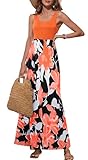 Fashion Design: Sleeveless Maxi Dress, Floral Boho Print, Flower Pattern, Patchwork Design, Scoop Neck, Empire Waist, High Waist, Floor Length, Full length, Flowy, Loose Fit Style, Soft and Comfortable. Style Fit: This Trendy Summer Long Sundress is ...