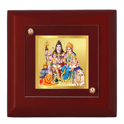 Cadre photo Shiv Parivar feuille d'or 24 carats décoration intérieur Pooja AMZ210