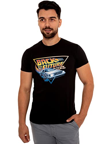 Back To The Future Camiseta para Hombre Classic 80s Movie Delorean tee para Adultos Negro X-Large