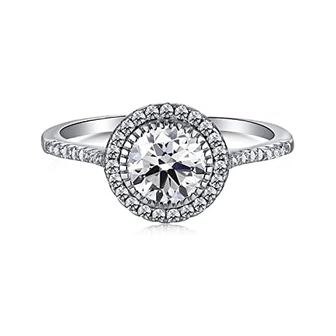 GemKing NE120122-S-W-WH-9 S925 Sterling Silver Platinum Ring, Cubic Zirconia:5A width:9mm, main stone:6mm, weight:1.8g, Women Ring Cover