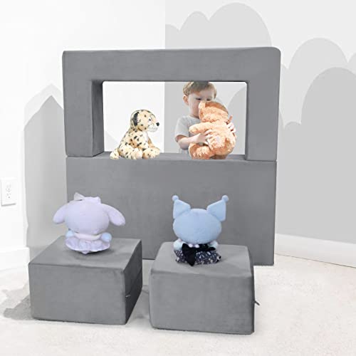 MeMoreCool Modular Kids Play Couch – Soft Grey Convertible Foam Sofa for Playrooms