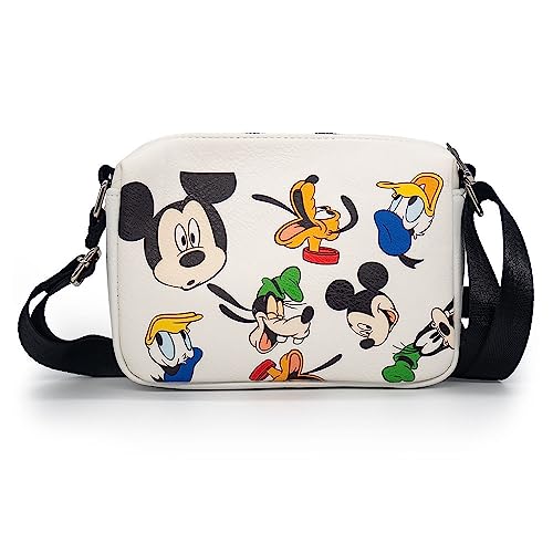 Disney Bag, Crossbody, Rectangle, Disney Mickey and Friends Fab Four Expressions All Over, White, Vegan Leather3
