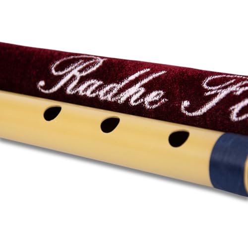 Image of Radhe Flutes | E Natural Right Handed Base Bansuri | Tuned With Tanpura A=440Hz | PVC Flute + Velvet Cover + Hindi & English Flute Lessons | PERENT (Beige Flute With Dark Blue & Orange Threads)