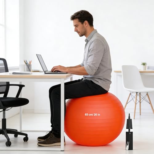 Image of Exercise Ball Pilates Yoga Ball Anti-Burst and Slip Resistant - for Fitness, Pregnancy, Stability, Balance, Core Workout - Red Training Ball w /Pump for Home Office Gym