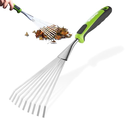 WORKPRO 16" Hand Rake, Heavy Duty Stainless Steel Garden Rake with Soft Handle, Small Garden Hand Tool for Gardening, Cultivating, Loosening Soil & Spreading Mulch, Flower Beds by WORKPRO - Used condition - US$14.24