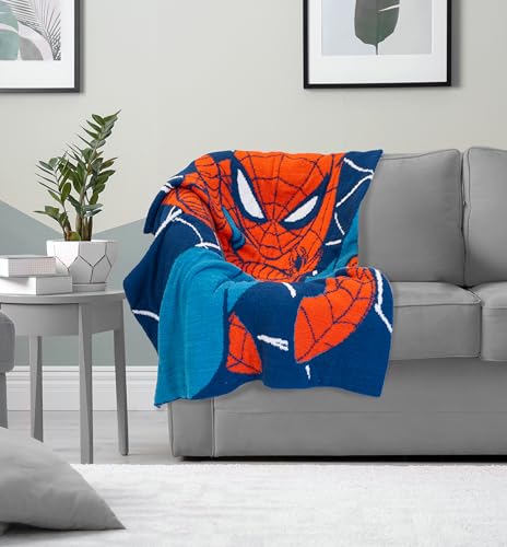 Image of Jay Franco Marvel Spiderman Feather Knit Throw Blanket 50x60 Super Soft | Fluffy Fuzzy Fleece for Kids & Adults, Lightweight Cozy Machine Washable, Officially Licensed Marvel Throw, Couch & Bed, Blue