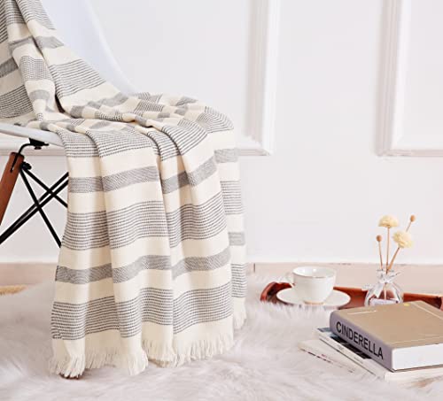 Panku Faux Cashmere Striped Blanket Throw With Fringe, Lightweight Soft Cashmere Like Throw Blanket With Tassels For Couch Sofa Chair, Farmhouse Décor, Modern Warm Boho Blanket 50X60 Black And White #TOP2