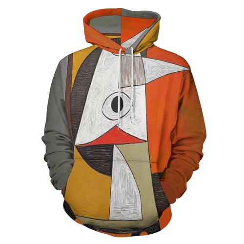 Sweat à capuche homme géométrie abstraite et peinture rétro orange