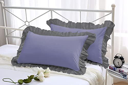 Image of YRM Bedding's Ruffle Beautiful Pillow Cover | Super Soft Elegant Premium Microfiber Frill Pillow Cover Set of 2 (20 inchx30 inch Inches) (Medium Blue /Dark Grey)