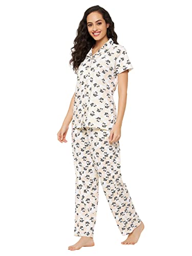 Image of Clovia Women's Cotton Pretty Florals Button Me Up Shirt & Pyjama