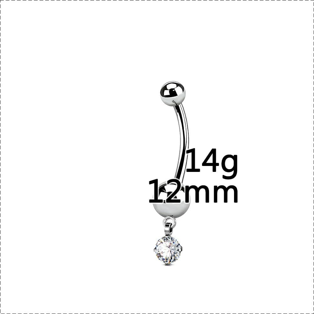 OUFER Belly Button Piercing, 14G Clear CZ Dangle Belly Button Ring, G23 Solid Titanium Internally Threaded Navel Piercing Jewelry, Belly Rings For Women - Image 9