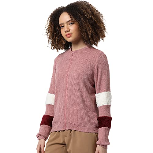 Image of PINACOLADA Women's Colorblock Sweatshirt with Ribbed Hem for Casual Wear | Low-High Neck | Long Sleeve | Button Closure | Cotton Sweatshirt Crafted with Comfort Fit for Everyday Wear